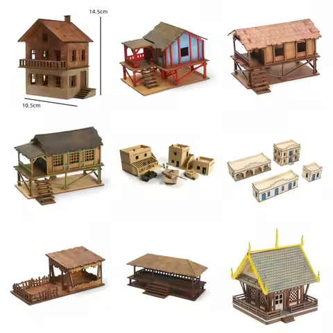 1/72 Wooden Assembly South East Asia House Temple Middle East Construction Puzzle Model Kit for DIY 