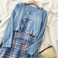 Blue Plaid Dress Set Summer Top Pick Dress France Western Style