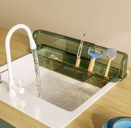 廚房鋅盤 擋水條連濾水籃 可自由伸縮 36-55cm  透明色 超低價$39