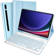 เคสขาตั้งหนังพับได้แป้นพิมพ์สำหรับแท็บ Samsung S9บวกกับที่วางปากกา Sไร้สายที่สามารถถอดออกได้คีย์บอร์ดสำหรับ Samsung Galaxy Tab S9 FE บวก2023แท็บ S9/S8/S7S8แท็บบวก S7 FE S7 +a8แท็บ S6 Lite