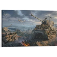 ADAGG War Art Painting WW2 P-51 Mustangs Fury Sherman Tank Canvas Poster Bedroom Decor Sports Landsc