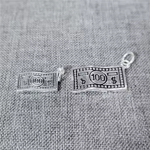 Sterling Silver One Hundred Dollar Bill Charm 2-Sided 925 Silver Money Pendant for Bracelet Necklace