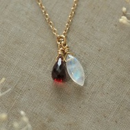 馬眼月光石 紅石榴石 項鍊 14KGF 生日 禮物 小資 聖誕 金色 紅色
