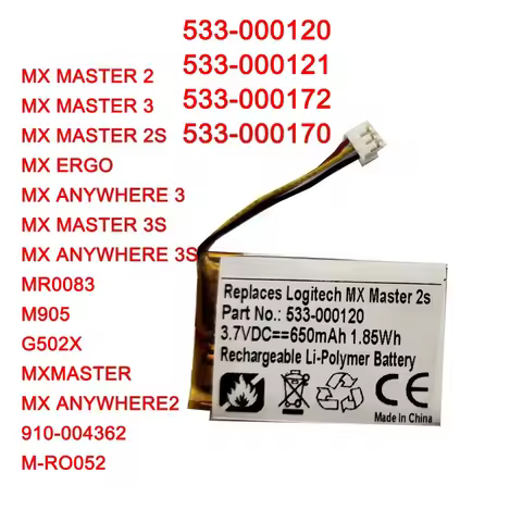 650mAh 533-000121 910-004374 533-000120 Replace Mouse Battery For Logitech MX Master 2 3 2s MX Anywh