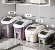 JPE - 日式雙層密封防蟲防潮米缸 麵粉桶斜口翻蓋帶滾輪 輪子儲米箱 大容量雜糧桶 咖啡豆 貓糧 狗糧 家用大米桶 收納箱 防潮密封箱 米桶 糧食儲存盒 貓糧收納 寵物食品儲存容器 狗糧密封箱 儲糧