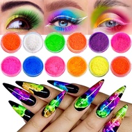 Neon Pigment Powder for Nails Eyeshadow - 12 Colors Fluorescent Neon Rainbow Smoke Nails, 3d Nail Ar