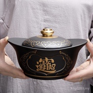 Large Hand-Painted Ingot Black Pottery Tea Pot Small Large Thick Sealed Pot Gold-Painted Pottery G9X