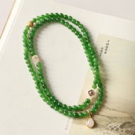 6mm天然和闐玉/和田玉 -碧玉 白玉雙面花 白玉水滴設計手串項鍊