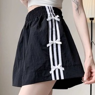 tracksuit tracksuit woman Black Striped Quick-Drying Shorts - Women's Summer Casual with Bow Knot De