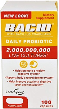 Probiotic with Bacillus Coagulans for Digestive Health, 2 Million Live Cultures, 100 Count Capsules 