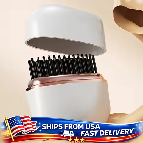 Compact Cordless Hair Comb USB Rechargeable Travel Hot Comb with Comb Tip for Bangs Quick Smoothing 