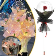 Led Luminous Balloon Rose Bouquet Transparent Bobo Birthday Valentines Holiday Ball Rose Party U8n6