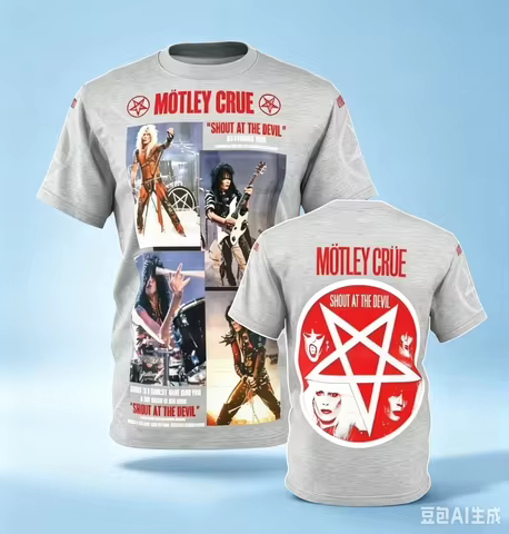 Retro M ö tley Cr ü e Shout At The Devil 83-84 World Tour 3D Printed T-shirt Retro Glam Metal Band L