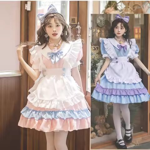S-5XL Plus Size Gothic Lolita Dress Anime Cosplay Maid Role Play Costume Japanese Kawaii Lingerie Dr