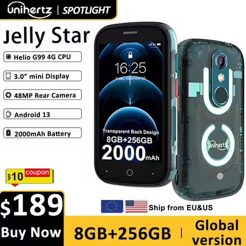Unihertz Jelly Star Mini Smartphone Android 13 8GB 256GB Led Light Unlocked Transparent Backshell Ce