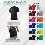 2IN1 DRYFIT SHORT T-SHIRT SET PACKAGE DOUBLE LAYER SHORTS 2IN1 SET FUTSAL FITNESS GYM JERSEY