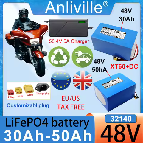 32140 NEW 51.2V 30Ah 50Ah 16S2P/3P LiFePO4 Battery Pack 3000 Cycles Built-in 40A BMS for 48V 0-2000W