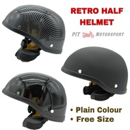 Retro Half Cut Helmet Free Size Plain Colour Kosong Black Matt Black Carbon Black Motor Accessories HalfCut Black Helmet