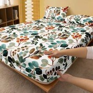 1pc Tree Branch & Leaf Floral Pattern Fitted Sheet, Soft & Breathable Mattress Protector Cover, Fits