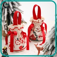 APPEAR Christmas Gift Bag, Canvas Printing Christmas Eve Gift Box, Cute Velvet with Doll Gift Handbag