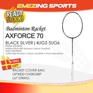 (READY STOCK) Axforce 70 Black Silver Badminton Racquet Unstrung (Free Grip & String & Cover Bag) - 