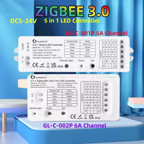GLEDOPTO GL-C-001P/002P DC5-24V Zigbee3.0 Smart 5 in1 LED Strip Controller Works with various gatewa