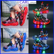 Ready Stock CARL size 25-36 Kids Spiderman Shoes Boys Cartoon Sneakers LED Shoes Cool Superman Shoes
