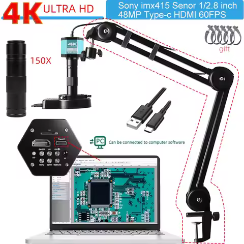 Digital Microscope 4K FHD 60fps HDMI USB-C SONY IMX415 Sensor Microscope Camera 150X Lens Reinforced