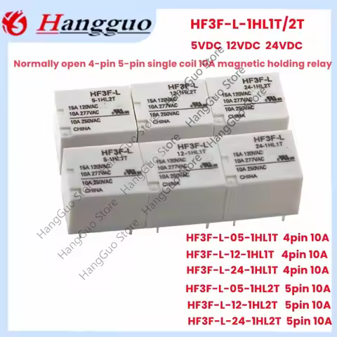 5PCS HF3F-L-1HL 1T/2 HF3F-L-5-1HL1T 5V 12V 24V 4pin HF3F-L-05-1HL2T 5PIN 10A 5V 12V 24V Single coil 