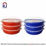 Harga Per 1 Pcs Rantang Bulat Susun 3 + Ikatan Gagang Biru Merah Hijau Plastik Awet Kuat Tebal Murah