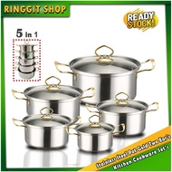 Ringgit Shop Factory Wholesale  5 IN 1 Stainless Steel Soup Pots Cooking Pots Milk Pots And Pans cas