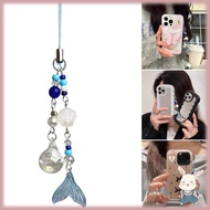 HIK Fish Tail Shell Bead Pendant Phone Charm Hangings Rope Cute Phone Chain Strap Bag Decoration Lan