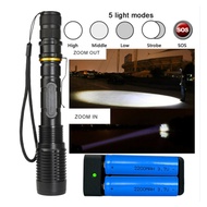 UltraFire T6 90000LM ไฟฉาย LED ชาร์จได้ พร้อมชาร์จ USB และแบตเตอรี่ 18650 สำหรับกิจกรรมกลางแจ้ง