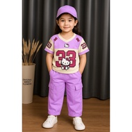 UNGU COD GIRLS' CARGO SET WITH JERSEY MOTIF 33 PURPLE COLOR AGE 2 YEARS - 12 YEARS