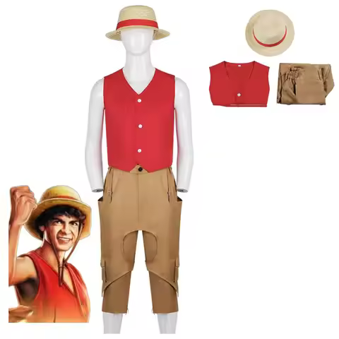 Cosplay Costume Anime Movies Monkey D. Luffy Straw Hat Boy Red Vest Top Uniform Hat Adult Man Woman 