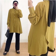 QR - ZFS YUMIYA TunicWanita MINA CRINCLE TUNIC/ PocketlessPOLOS Long Sleeve Trendy Tunic/ Latest Hij
