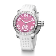 MAX XS36 Trendy Sports AAA Grade CZ Bezel Pink Dial/White Silicone Women's Watch 36mm 5-MAX557