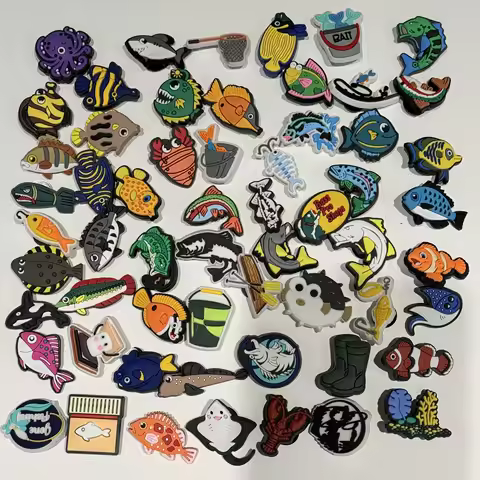 50-100Pcs Various Fishes PVC Shoes Decoration Crab Lobster Gone Fishing Man Slipper Buckle Charms DI