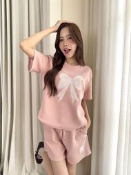 JARINYA Set2 ชิ้น เสื้อแขนสั้น + กางเกงปักโบว์