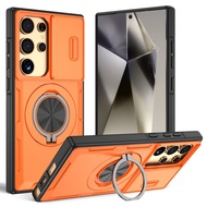 Magnetic Charging Rotation Ring Stand Galaxy S25 Ultra 5G S24U S23U S22U Samsung Case with Lens Slid