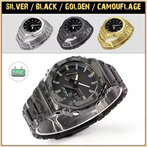GA2100 GA2110 GAB2100 Metal Case Mod Kit For Casioak Watch Camouflage Stainless Steel Bezel And Stra