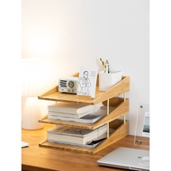 Desk Storage Bamboo Office Shelf File 5ZV7 Desktop Bookshelf Student File Box Desk A4 Wholesale RE2H