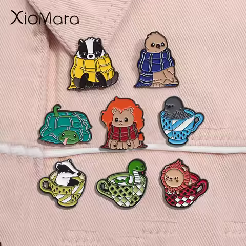 Anime Movies Animal Enamel Pins Cartoon Snake Badger Lion Eagle Mysterious Academy Brooch Lapel Badg