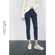 VNOOK new leisure Joker slim slim Flash-blue nine feet denim pants women