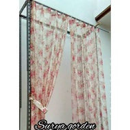Pleated vitras curtains shabby floral pleated thin curtains