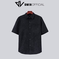 Áo sơ mi nam ngắn tay vải nhung tăm cao cấp Dwin trơn basic chống nhắn