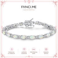 FANCIME "Glamour Radiance" October Birthstone Fancy Cut Tennis White Opal Sterling Silver Bracelet