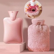 1L/2L Hot Water Bag Soft Plush Warm Water Bag Pouch Faux Rabbit Fur PVC Hot Water Bottle Neck Should