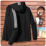 [M-8XL] Men Windbreaker Jacket Korean Striped Plus Size Hooded Jaket Lelaki