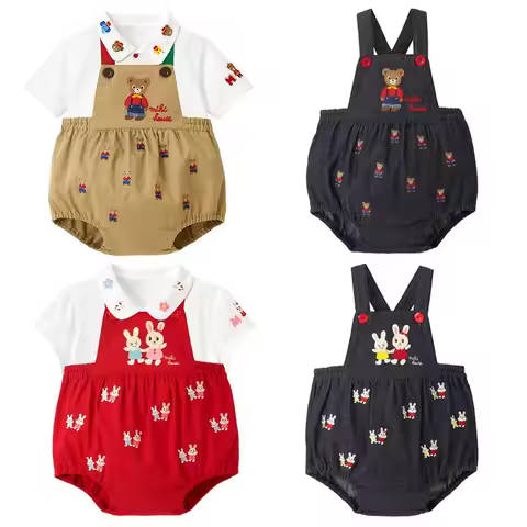 Japanese Baby Pants Baby Boy Clothes Cartoon Little Bear Rabbit Embroidered Girl Strap Pant Roupa De